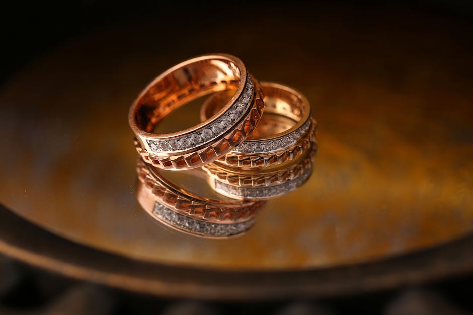 Close-up of gold rings showing different karat options