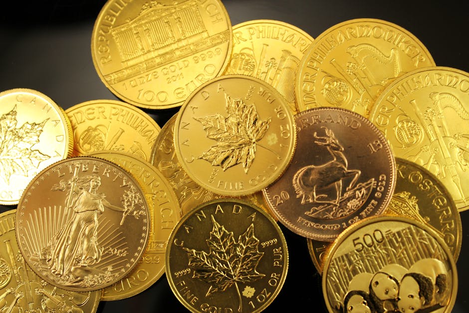 Diverse gold bullion coins from different countries for sale