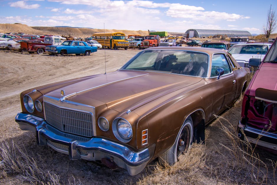 Old cars in a salvage yard for catalytic converter scrap value guide