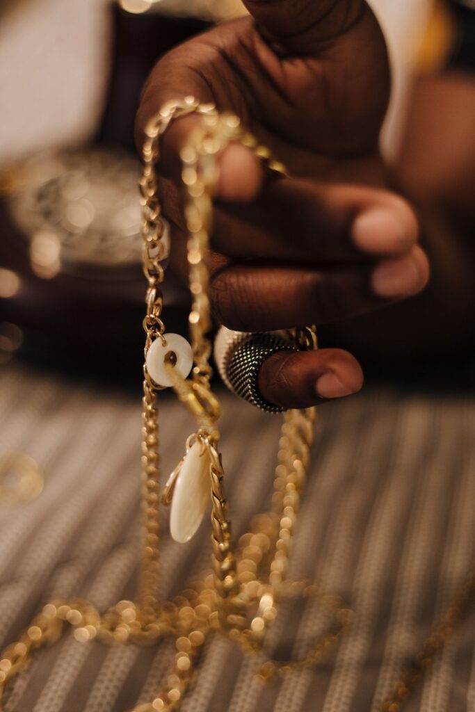 Gold necklace being reviewed before a scrap gold sale