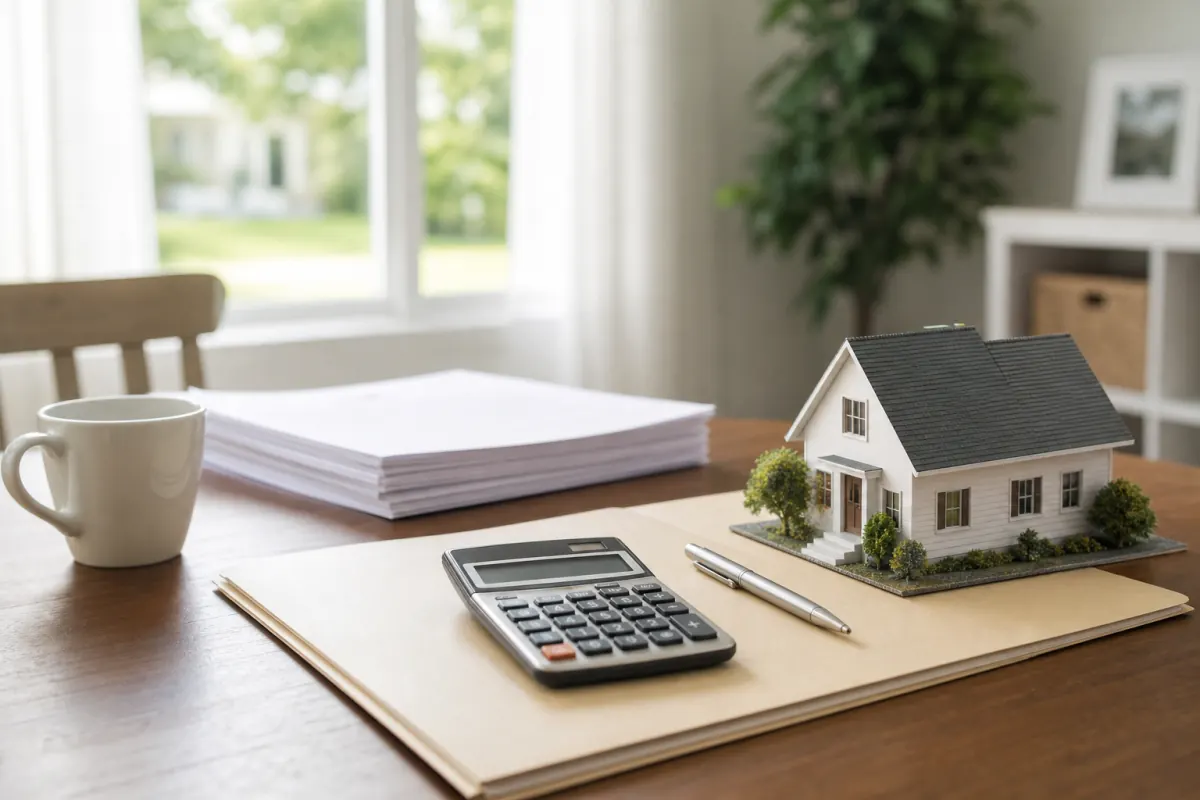 Mortgage documents and calculator for estimating home sale equity