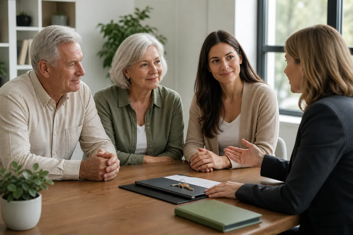 Family discussing a home sale with a professional