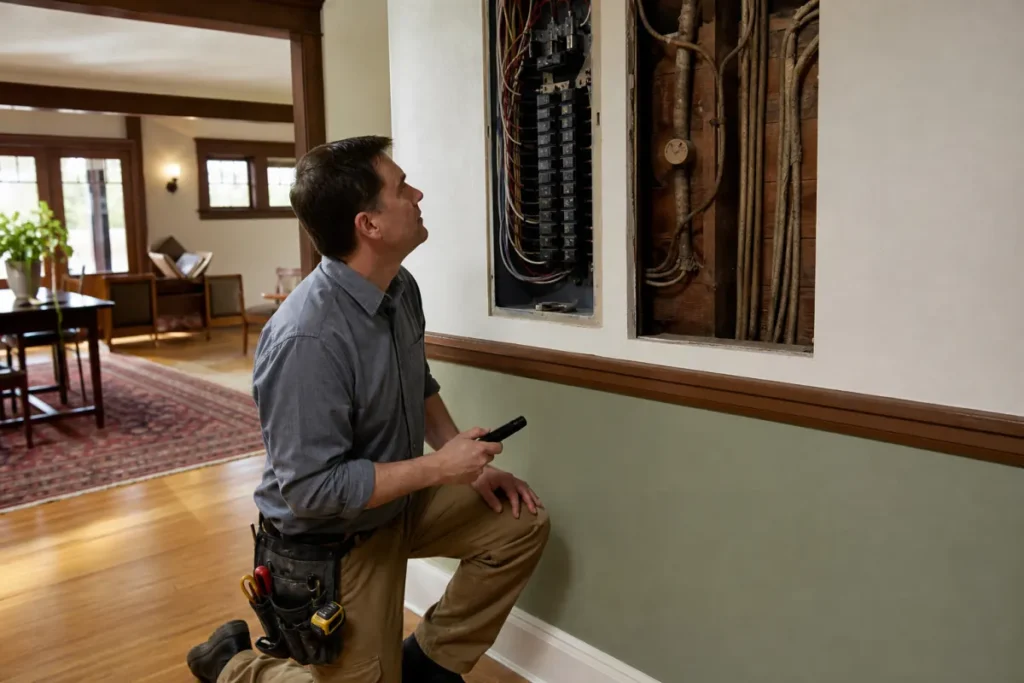 Older home being inspected before sale