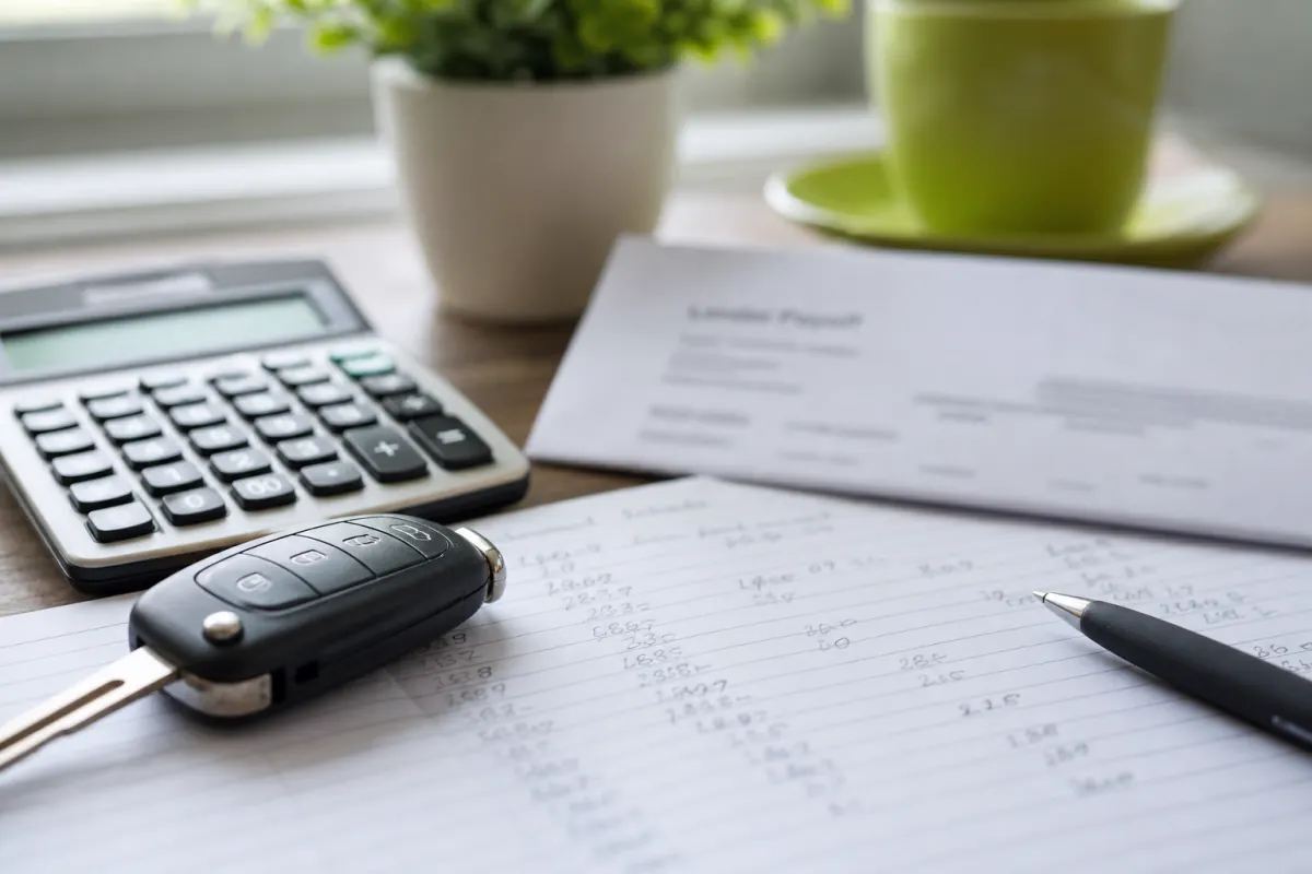 Car key and calculator used to compare a vehicle payoff and sale offer
