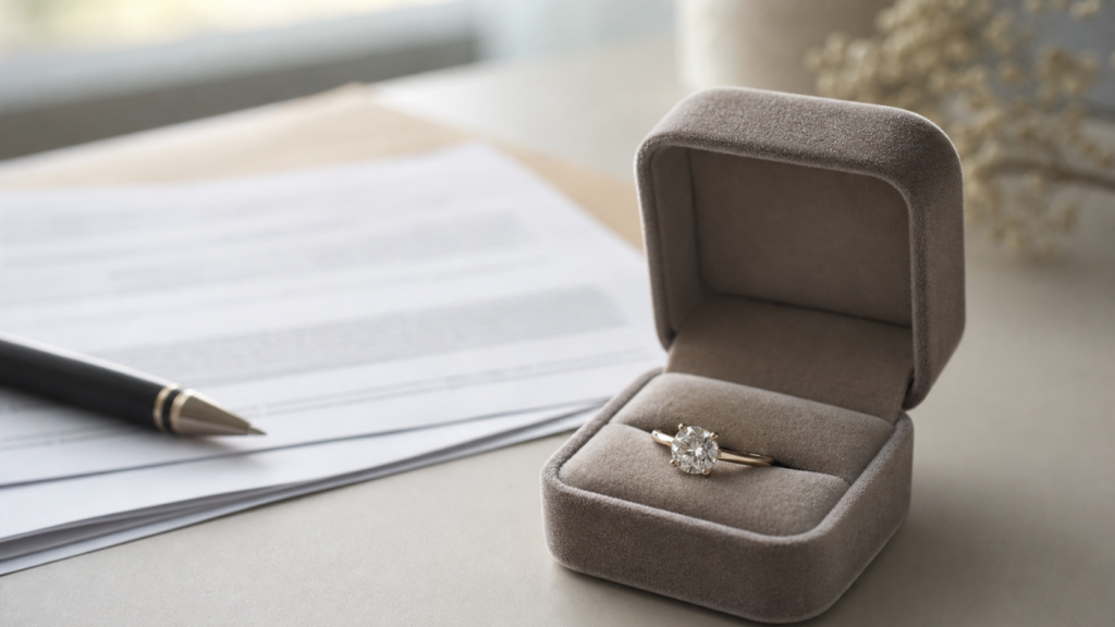 Engagement ring prepared for sale after divorce