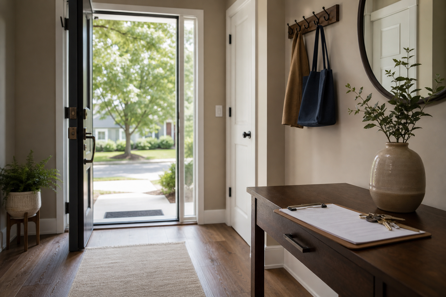 Open doorway and keys during a respectful tenant occupied home showing