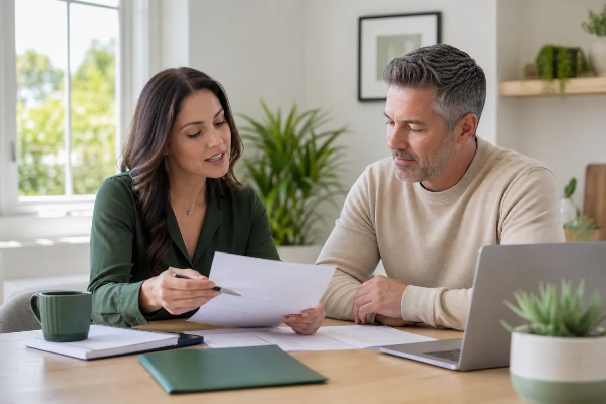 Homeowner reviewing VA loan sale paperwork with an advisor