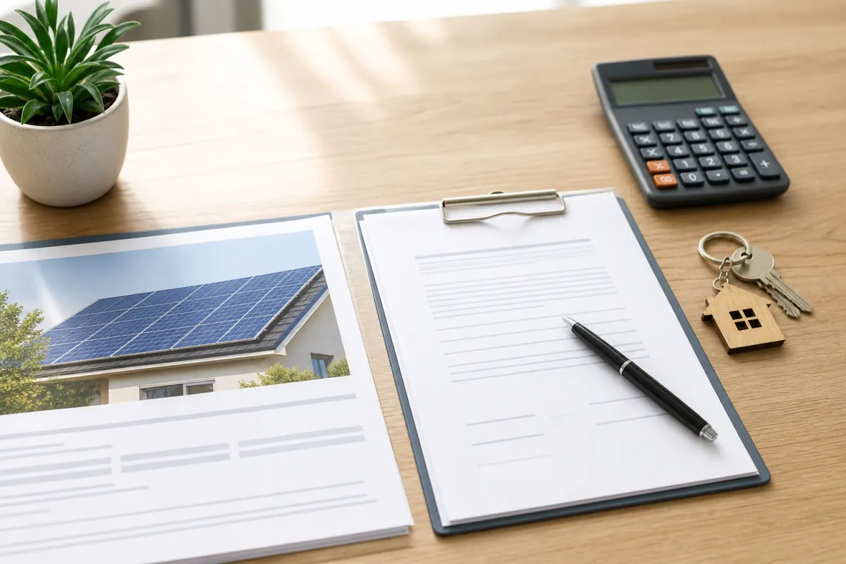 Solar agreement documents and house keys prepared for closing