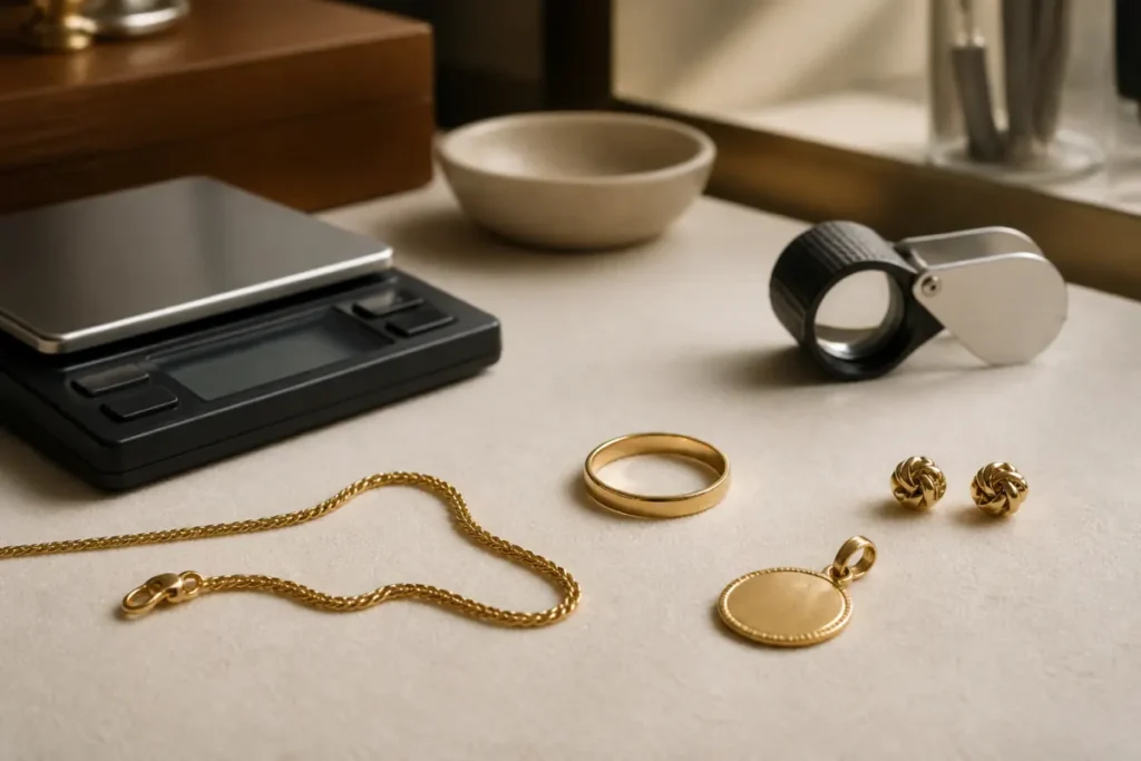 Unmarked gold jewelry ready for professional evaluation