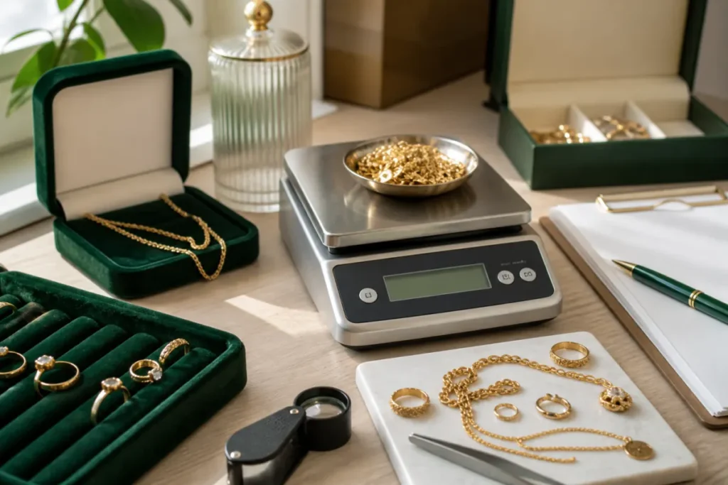 Gold jewelry being weighed and appraised without a purchase receipt