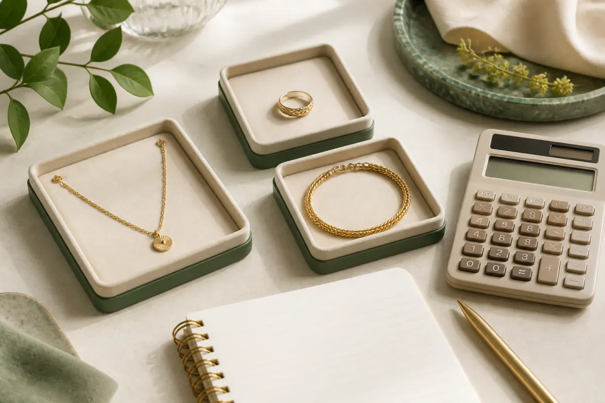 14K gold jewelry organized for comparing buyer offers