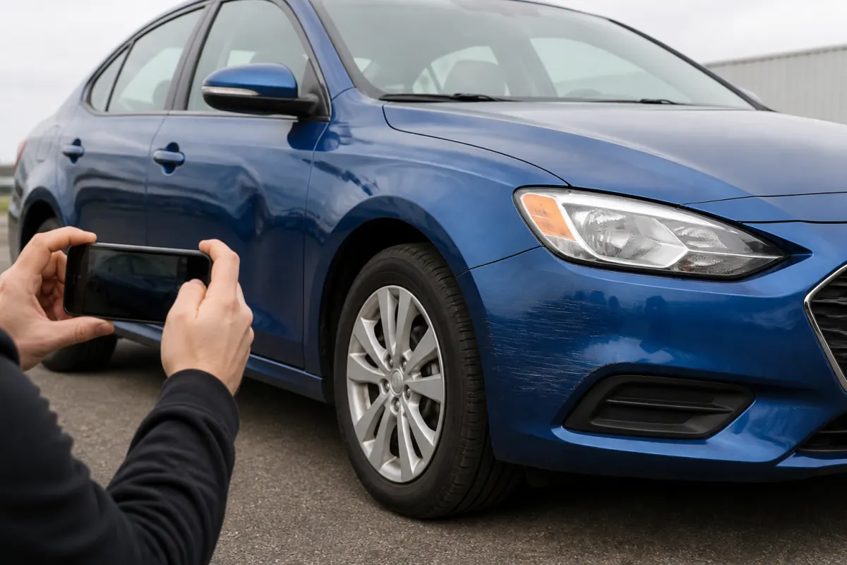 Seller taking clear photos of minor car body damage