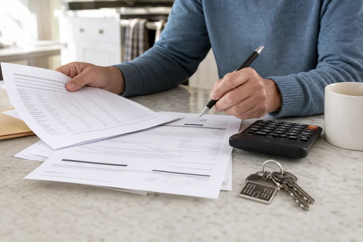 Homeowner reviewing a seller net sheet and mortgage payoff