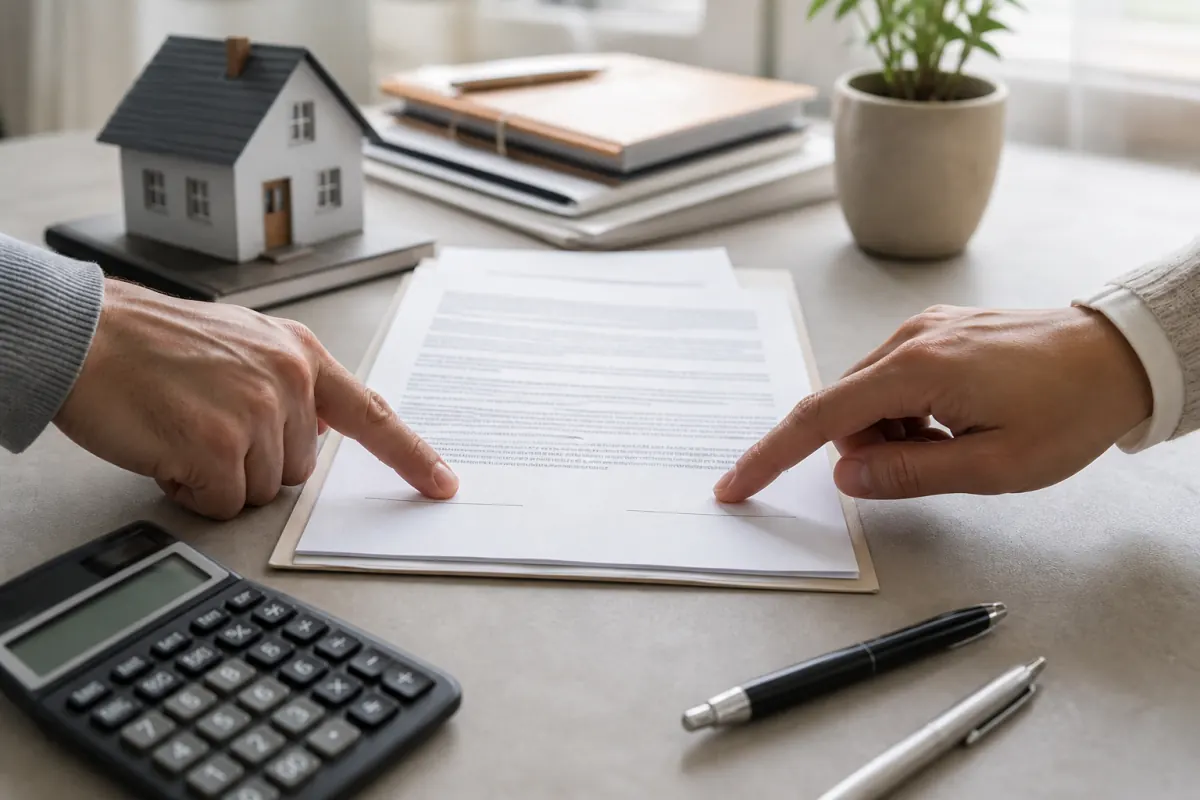Co-owners reviewing deed and home sale paperwork
