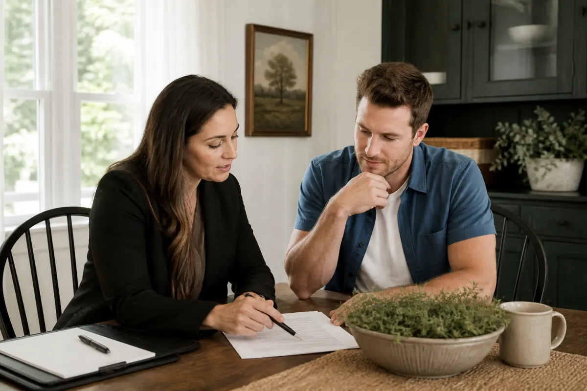 Homeowner reviewing property sale options with a real estate professional