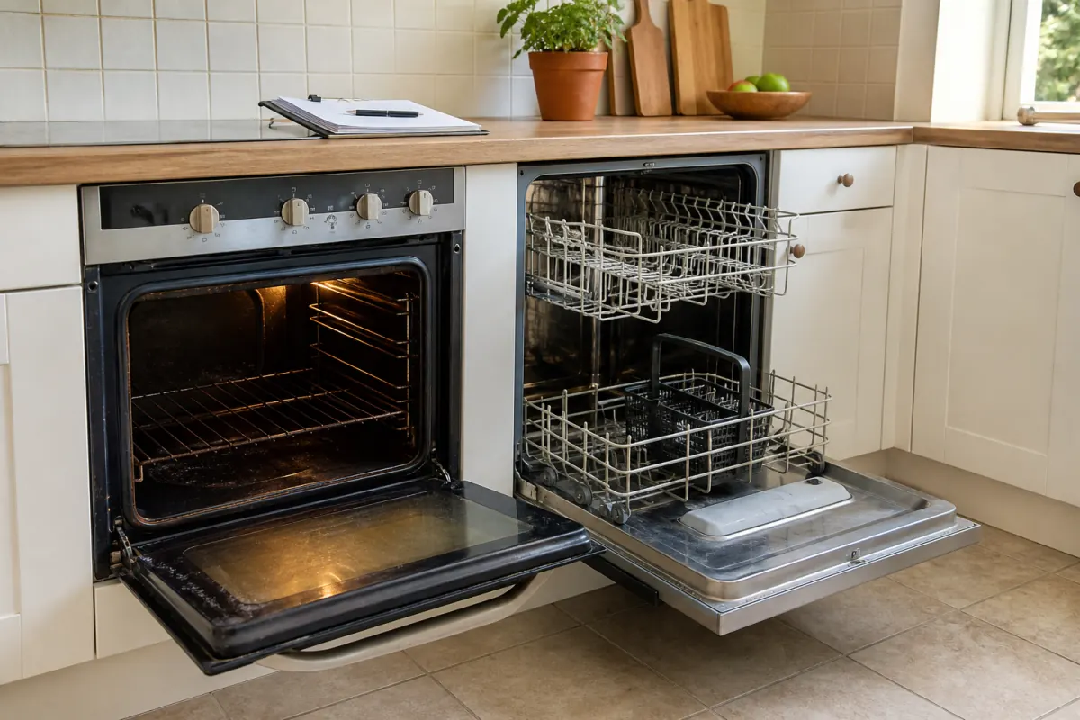 Older kitchen appliances being checked before a home sale