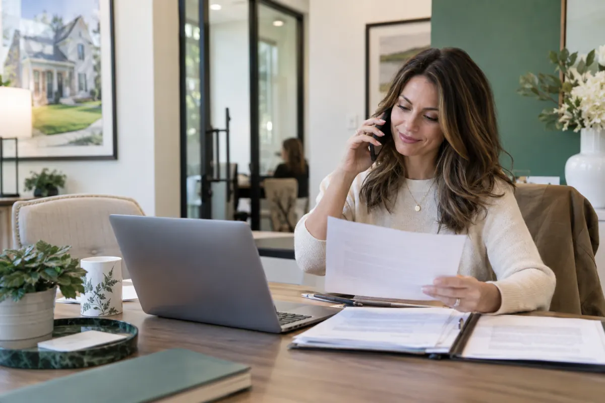 Homeowner independently verifying property closing details by phone