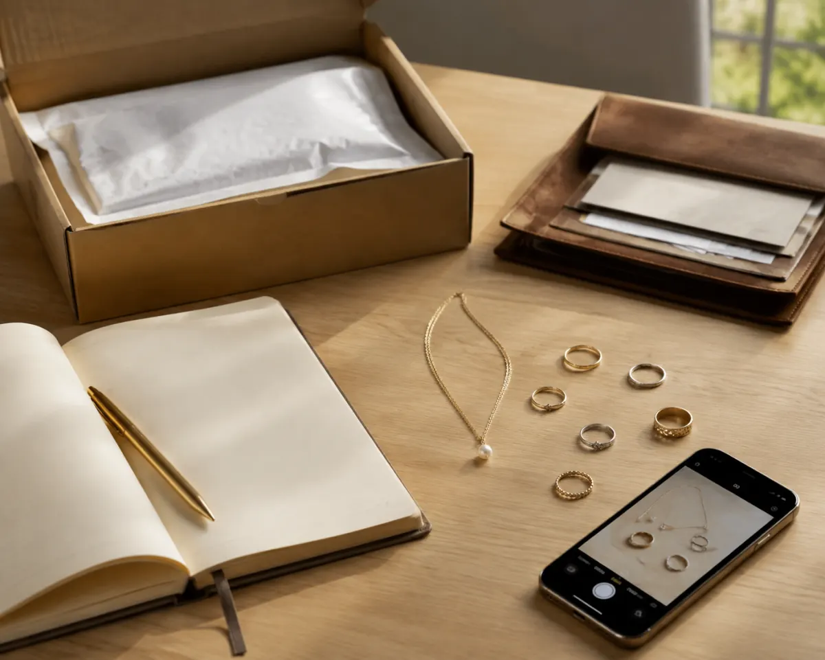 Jewelry organized with photos and records before an online sale