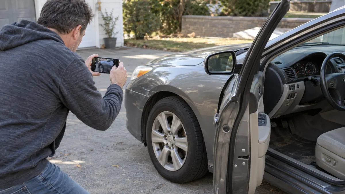 Car owner documenting mileage and condition before comparing offers