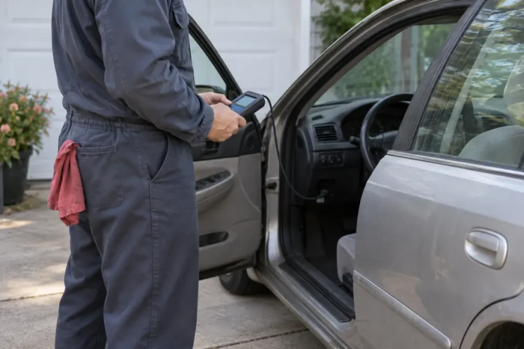 Mechanic checking a used car before sale
