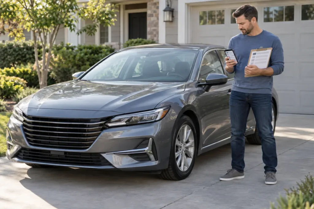 Car owner comparing vehicle purchase offers