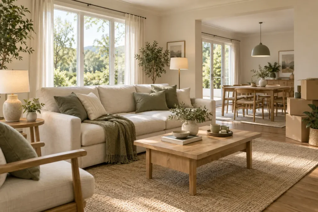 Furnished living room prepared for a home sale